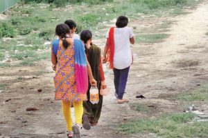 Women has no toilet in village area