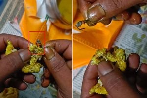 Man becomes safe as he notices fishing rod into the fish while eating at Tehatta