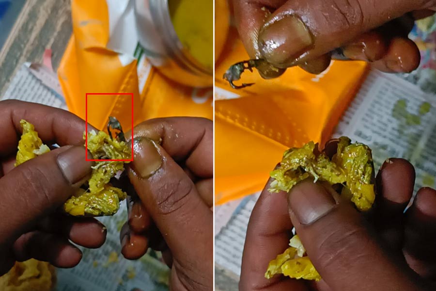 Man becomes safe as he notices fishing rod into the fish while eating at Tehatta