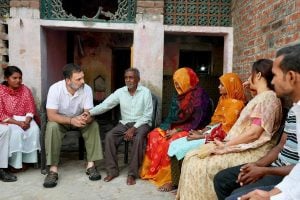 Rahul Gandhi meets family of Dalit man lynched in UP, alleges threat to them