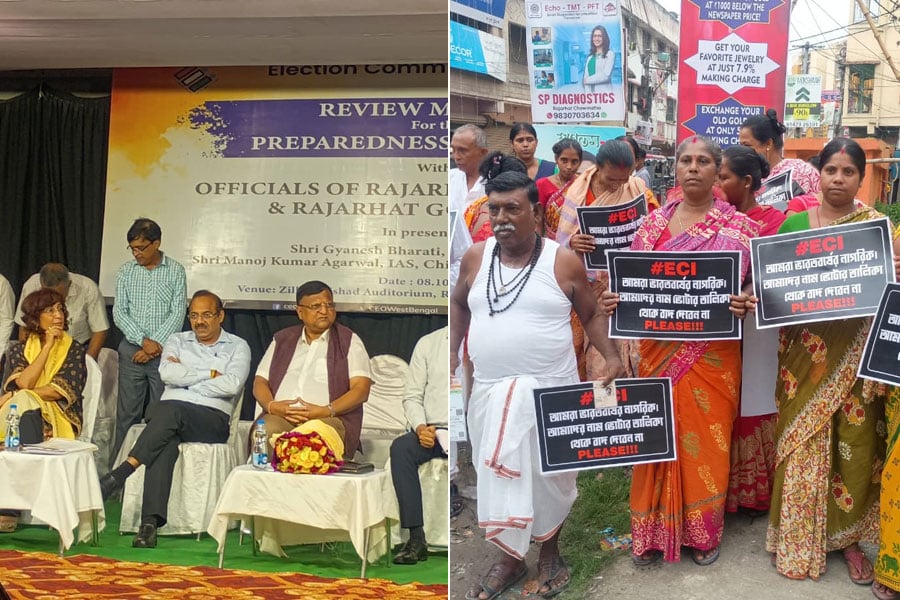 National Election Commission holds meeting on SIR in Rajarhat, locals protest outside with placards