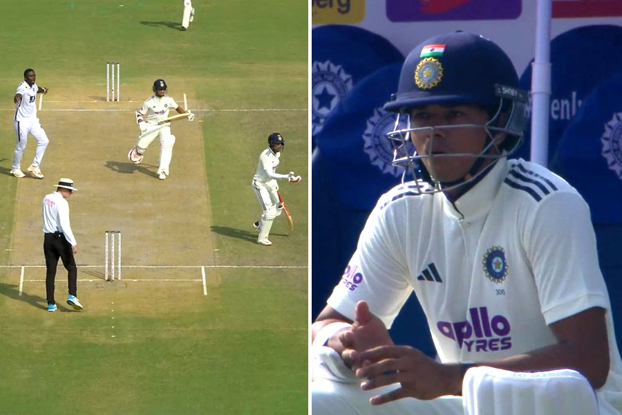 Yashasvi Jaiswal is run out for a confusion with Shubman Gill
